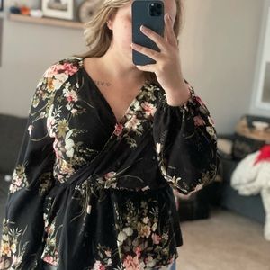 Black floral blouse